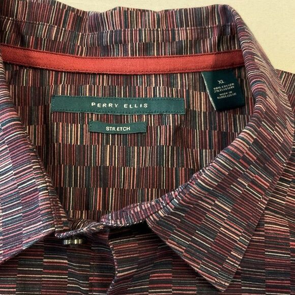 PERRY ELLIS Men's Shirt Purple Stretch Long Sleeve Pattern Print Button Front XL - Picture 2 of 10